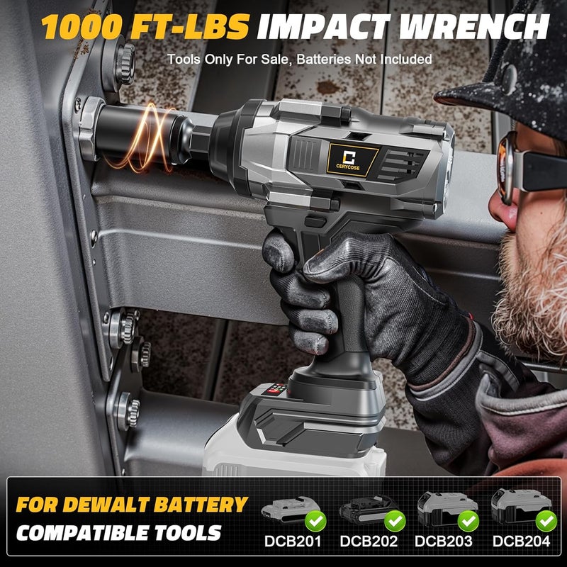 Cerycose Cordless Impact Wrench 1/2 inch Compatible with Dewalt Battery, 1000FT-LBS (1360N.m) Brushless Electric Impact Gun Includes LED Work Light, 2100RPM High Torque Impact Driver, Bare Tool Only - Image 2